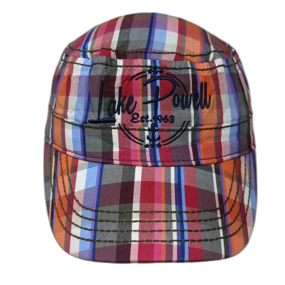 Polar Graphics Army Cap Red Multicolor Plaid Lake Powell One Size Cotton Hat